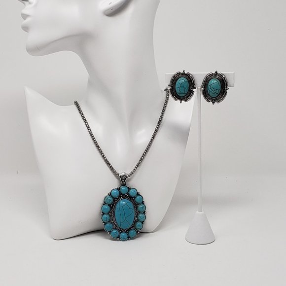 Jules Jewelry - Jules Turquoise & Silver-Tone Necklace Earring Set